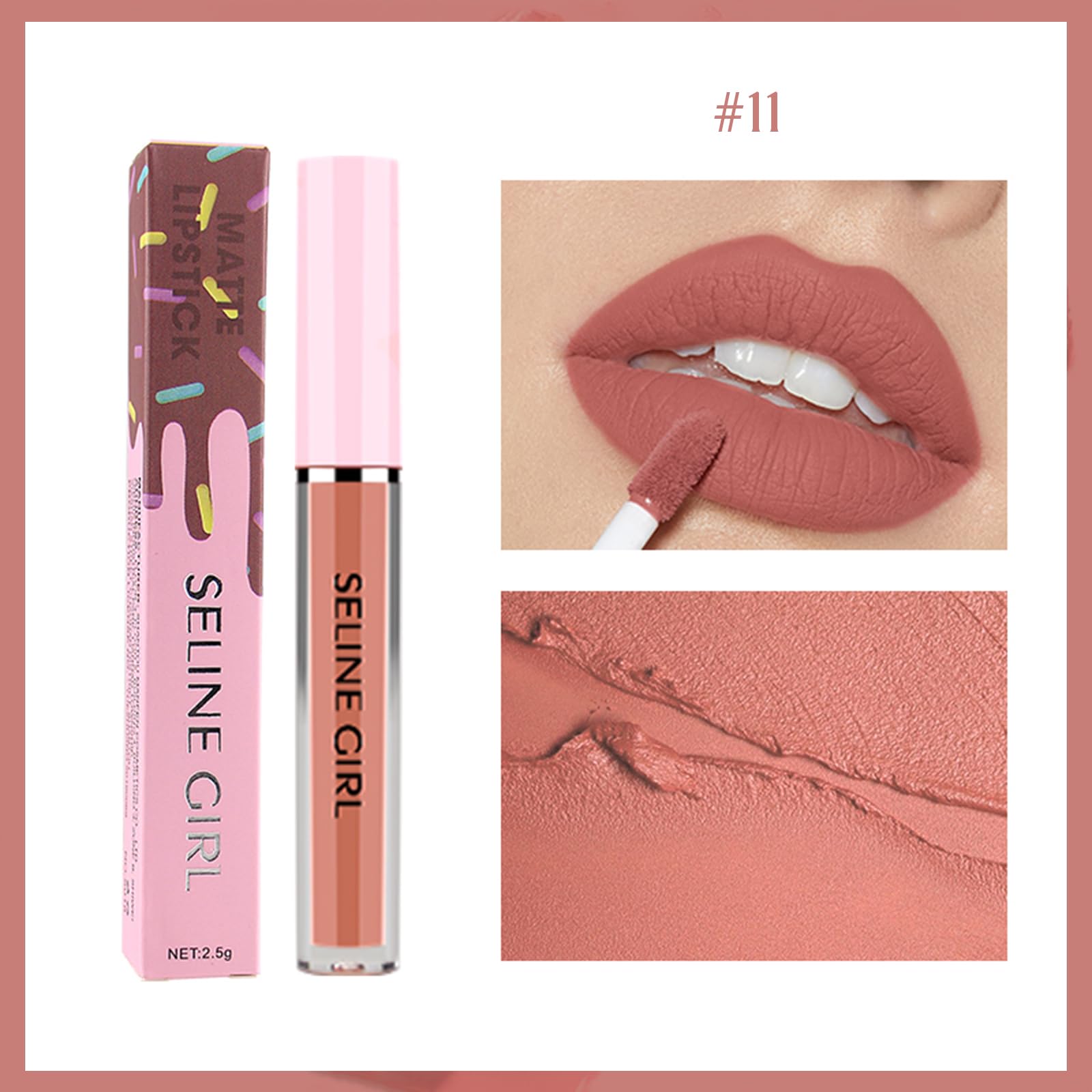 Eshioh Matte Lip Gloss, Lip Gloss Silky Smooth Finish, Lipgloss Makeup Colorful and Creamy Texture, Lipstick for Every Occasion, Lip Oil Moisturizing and Hydrated #11