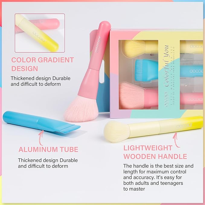 docolor Makeup Brushes 3PCS Foundation Powder Blush Brush Premium Face Makeup Brush For Applying & Blending, foundation, bronzer & blush with Liquid, Cream & Powder Cosmetic Vegan Cruelty-Free