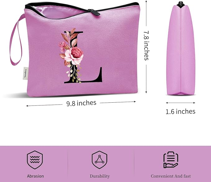 Vavabox A-Z Personalized Makeup Bag, Birthday Gifts for Women Mom, Gifts for Best Friend, Bride Bridesmaid Cosmetic bag (L, 07-Purple)