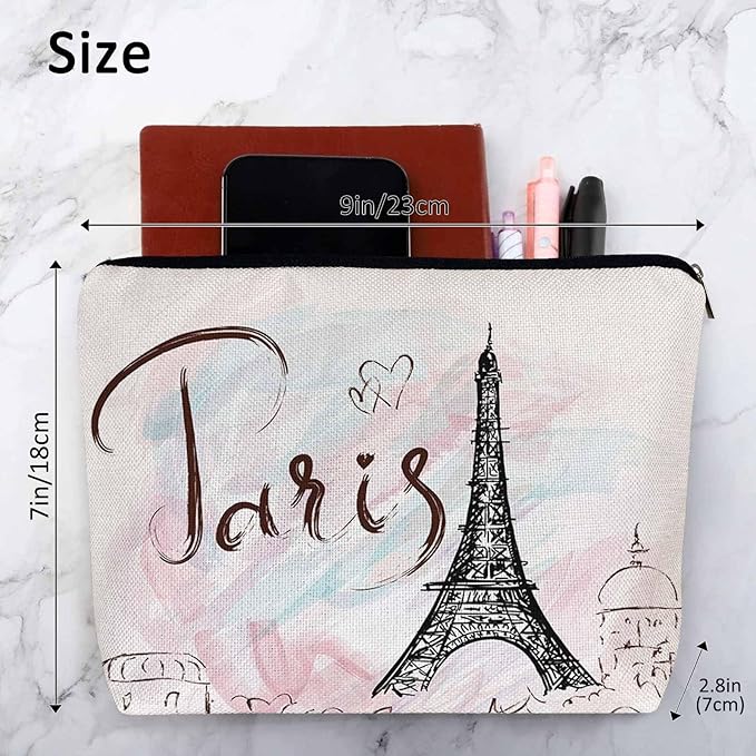 Kalygon Women Cosmetic Bag Eiffel Tower, Watercolor Paris Eiffel Tower Cute Makeup Bag For Purse Cosmetic Travel Bag For Toiletries Makeup Storage Bag Flax Skincare Bag Make Up Pouch Bags