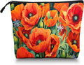 Scribesense Cosmetic Bags Travel Makeup Toilet Case Waterproof Pouch for Women Girls 6.7X9.45inches - Vibrant Orange Poppies With Greenery