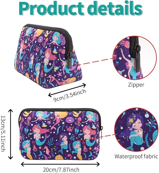 AJLTPA Waterproof Neoprene Cosmetic Bag, Cute Mermaid