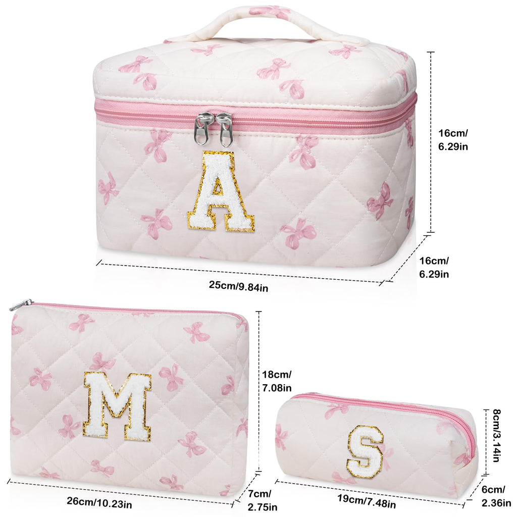 Junesters Initial Makeup Bag Set, Personalized Quilted Makeup Bag, Large Floral Cosmetic Bag for Women, Cute Cotton Custom Make up Bags, Flower Travel Toiletry Bag Teen Girl Gift Pink Butterfly K