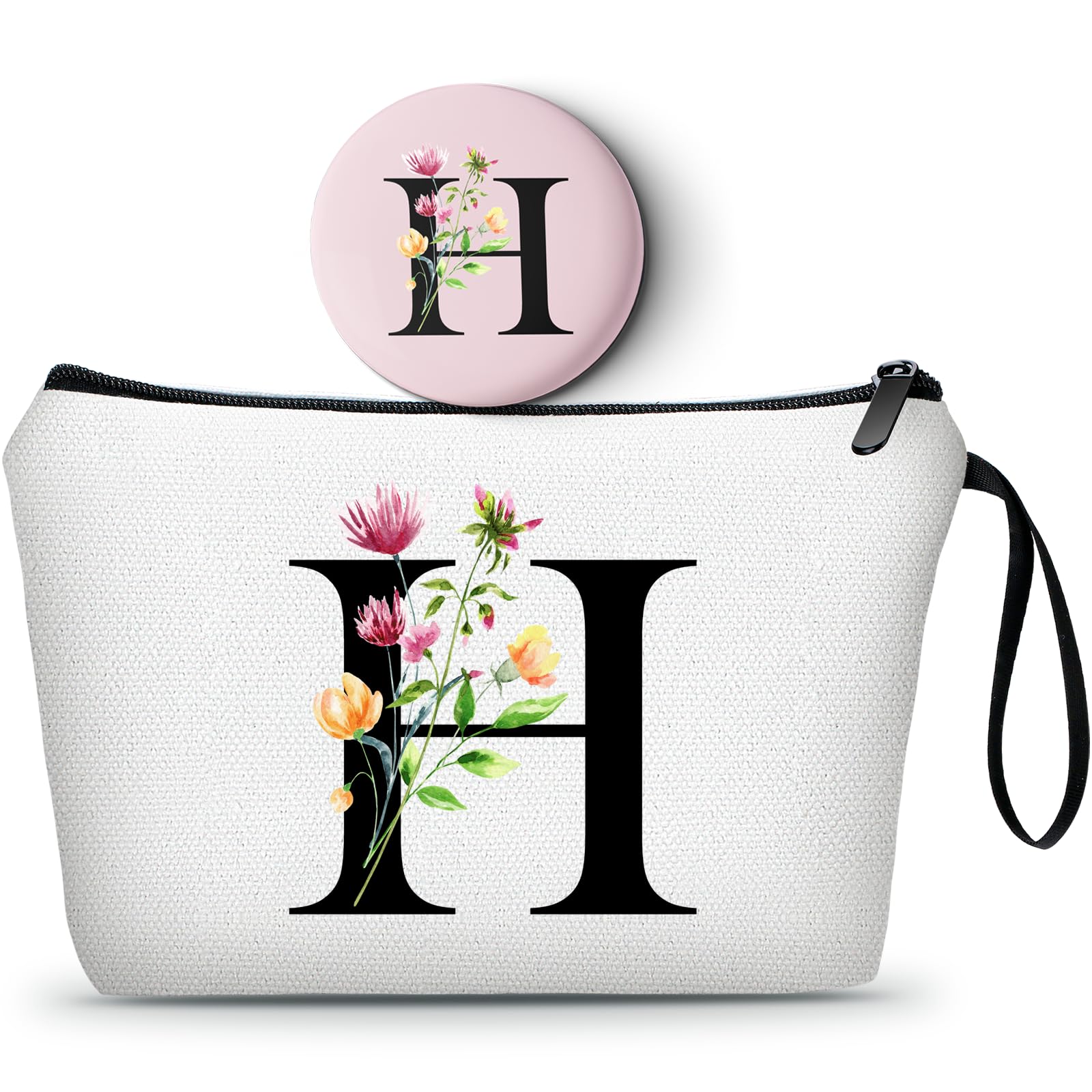 SEAMOON Bride to be Birthday Womens Unique Initial Monogram Gifts for Women Mom Personalized Travel Makeup Cosmetic Bag with Mirror Valentines Mothers Day Christmas Graduation H