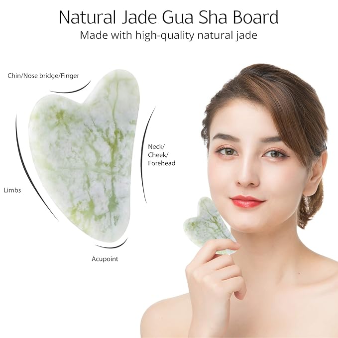 BAIMEI IcyMe Jade Roller & Gua Sha Facial Tool Set for Face Depuffing