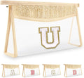 UIXIZQ Personalized Initial Letter Bag Boho Straw Clear Makeup Bag,Small Cute Chenille Varsity Letter Pouch With Zipper,Beach Travel Toiletry,Portable Monogrammed Cosmetic Bag for Women Girls,U