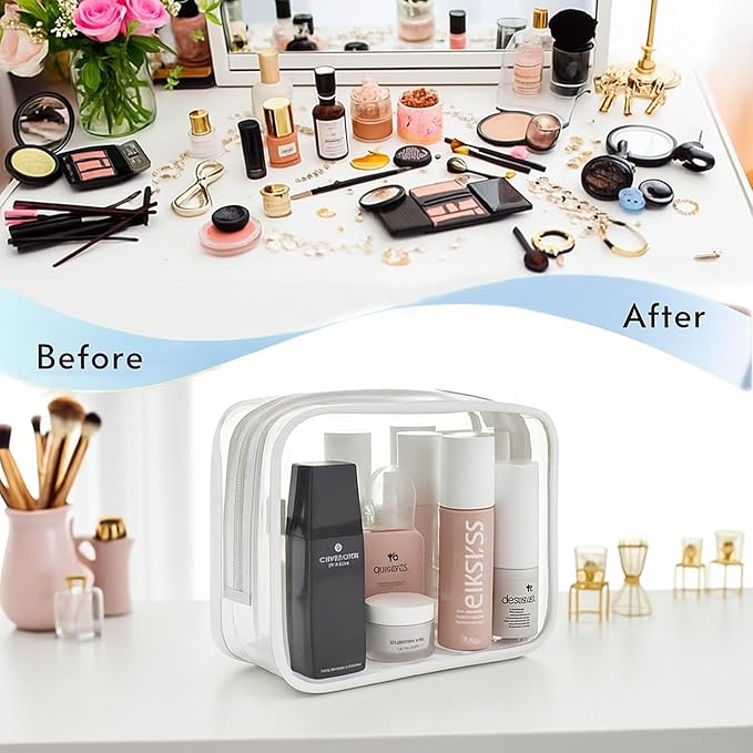 Dismok 16 Packs Clear Makeup Bag - Waterproof Cosmetic Bag, Portable Travel Makeup Bag with Zipper for Men and Women (White)