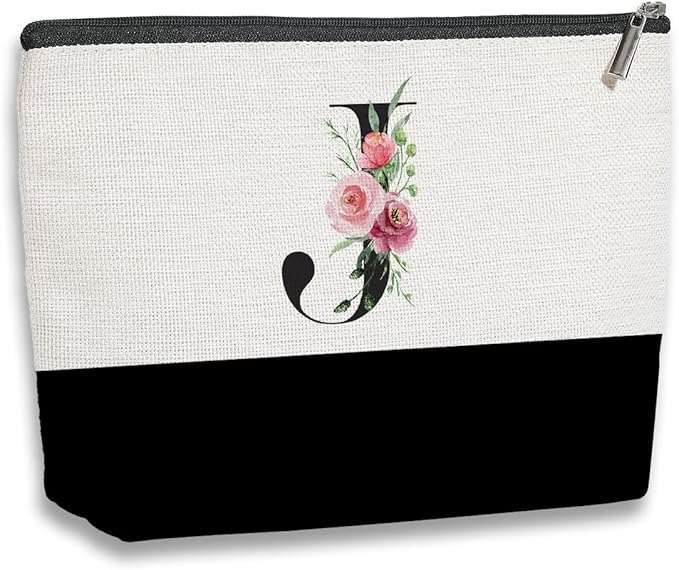 kdxpbpz Initial Makeup Bag, Personalized Gifts for Women, Personalized Makeup Bag, Bridesmaid Gifts, Cosmetic bags for Women (Letter J)