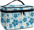 Drydeepin Blue White Cherry Blossom Pattern Travel Makeup Bags for Women Portable Tote Cosmetic Case with Carry Handle Daisy Floral Toiletry Accessories Storage Organizer Bags