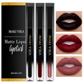 MAKI YIKA 3Pcs Matte Liquid Lipstick Set Black Dark Red Nude Lipstick Smudgeproof