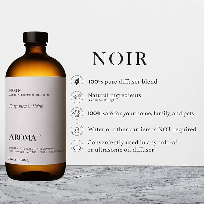AromaTech Noir Premium Aroma Oil – Bold & Luxurious Home Fragrance with Notes of Cedarwood, Musk, Fig & Black Tea for Scent Diffusers, Cold-Air and UltraSonic Scent Machines (500 mL)