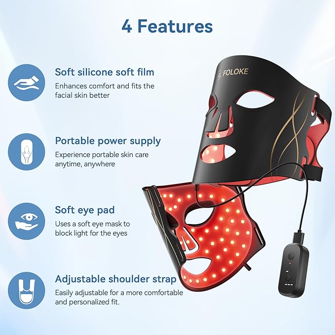 LED Light Therapy Mask Skin Care Mask, LED Red 630±5nm & NIR 830nm Home Use