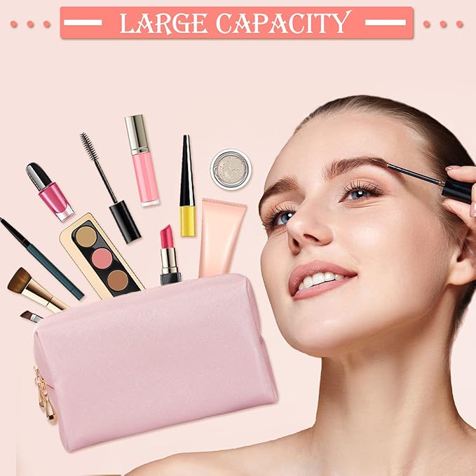 Sanwuta 9 Pcs Makeup Bags Bulk Bridesmaid Proposal Gifts Cosmetic Bags Preppy PU Leather Double Zipper Toiletry Pouch Portable Travel Organizer Case for Women Bachelorette Gift(Rose Gold)