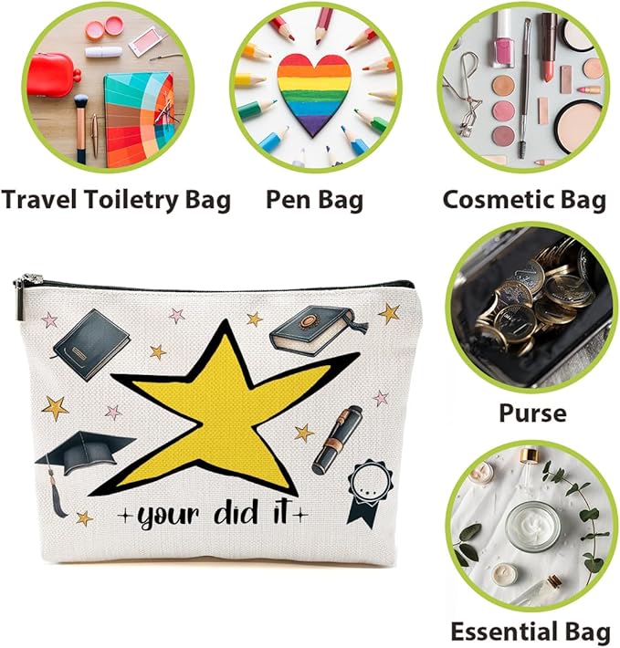 BQXH Graduation Gifts Makeup Bag Cosmetic Bag, Senior Night Gifts Congrats Grad Travel Organizer Zipper Pouch Graduation Gift for Women Doctorate PHD Master Degree Female Her College Senior