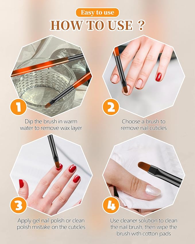 AMilHiTon 3PCS Nail Polish Clean Up Brush, Round/Flat/Angled, Orange Black