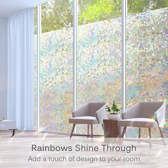 Volcanics Window Privacy Film, Stained Glass Rainbow Cling, 17.5" x 78.7"
