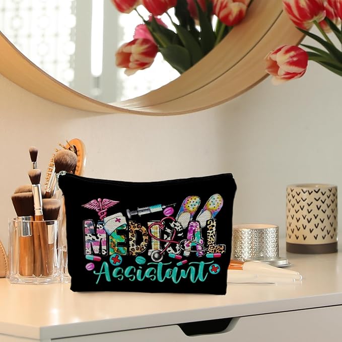RYYCDOI Medical Assistant Makeup Bag, Nurse Gifts - RN Toiletry Bag for Women (Black)