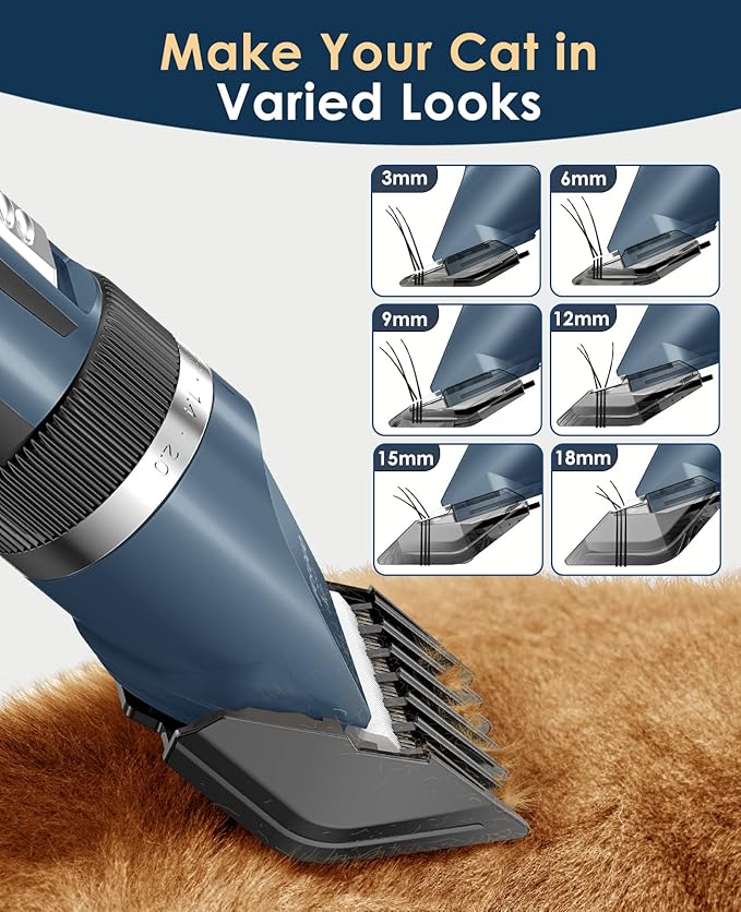 oneisall Quiet Cat Clippers for Matted & Long Hair 2-Speed Cat Grooming Kit