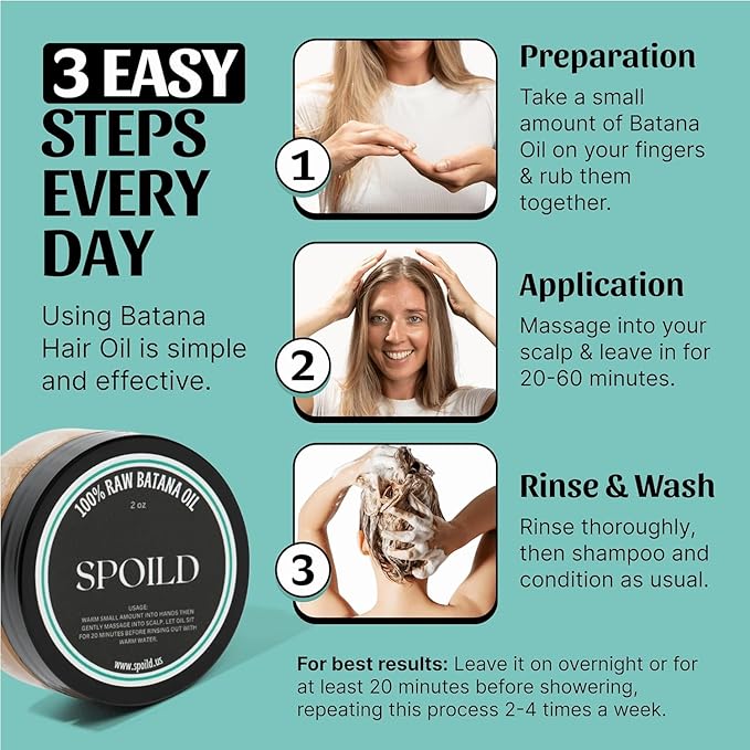 SPOILD Raw Batana Oil for Hair Growth - 100% Organic & Unrefined, Sourced from Honduras - Hair Thickening & Strengthening Oil - Reduces Hair Loss, Adds Shine & Repairs Damaged Hair, 2 oz