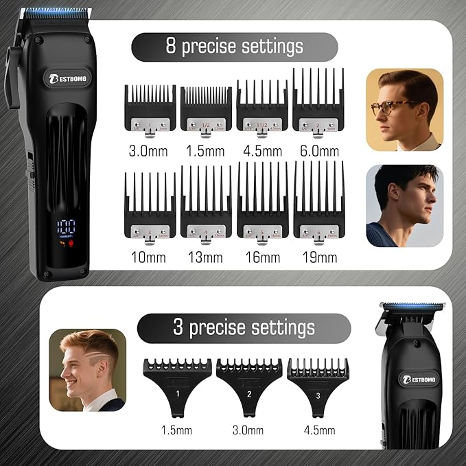 BESTBOMG® Professional Hair Clippers for Men, Clipper & Trimmer Set, Black
