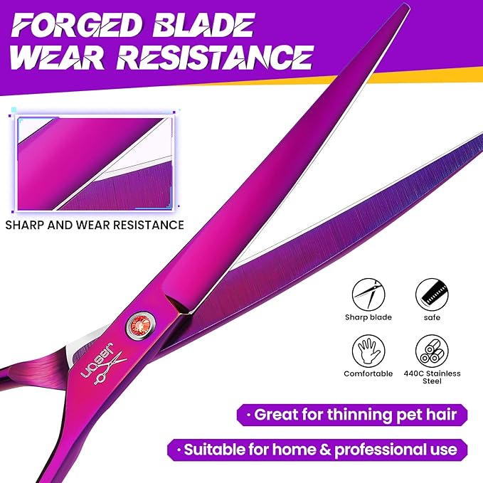 JASON Curved Dog Grooming Scissors - 7" Up-Curved Trimming Shears Purple