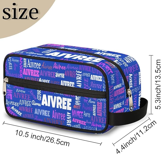 KFNHN Custom Name Makeup Travel Bag, Royal Blue Background Colorful Names