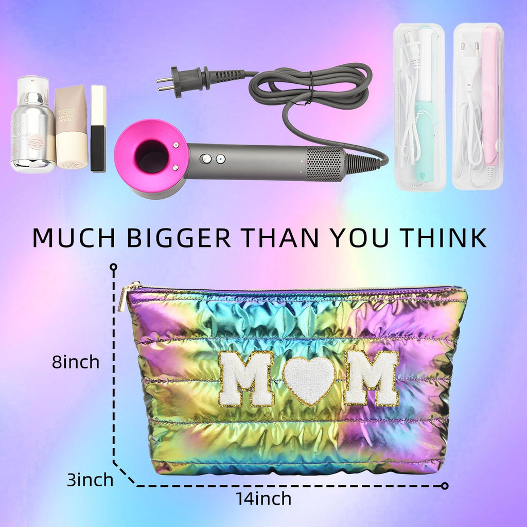 Hiroyuki 3pcs Iridescent Quilted Makeup Bag (ILOVEUMOM, rainbow)