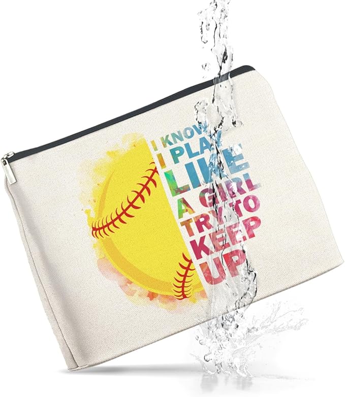UPNEGE Inspirational Gifts for Women Softball Lovers Makeup Bag, Cosmetic Pouch With Zipper for Girls