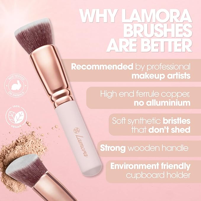 Lamora Kabuki Makeup Brush Set - 10 Essential Face, Eye, Precision Brushes