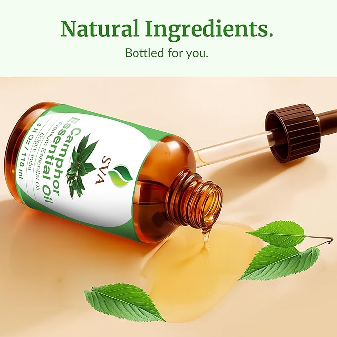 SVA Camphor Essential Oil, Glass Bottle with Dropper, 4 Fl Oz (118 ml)