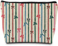 SAFDSGFDB Coquette Christmas Ribbon Bow Makeup Bag, Preppy Red Green and Pink Striped Christmas Cosmetic Bags Gifts for Women, Girly Xmas Portable Travel Toiletry Bag Zipper Makeup Pouch