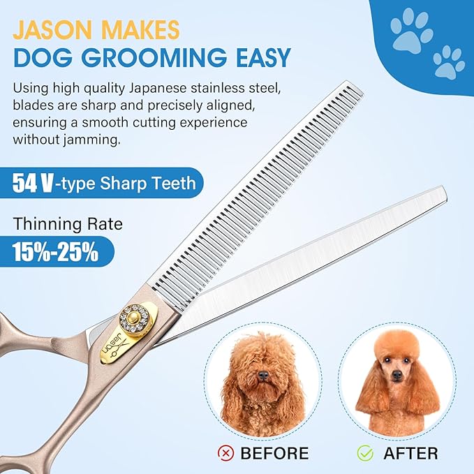 JASON Dog Grooming Thinning Scissors - 7.5" Blender Shears 54 Teeth