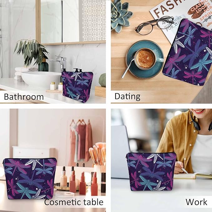 Kalygon Dragonfly Makeup Bag For Women, Adorable Cosmetic Bag Makeup Bags, Colorful Dragonflies Nature Zipper Bag Travel Bags Toiletry Organizers Pouch Bags Washing Bags For Gym Bathroom
