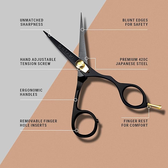 Ontaki Beard & Mustache Scissors & Combs for Men - 5.5" Black, Right Hand