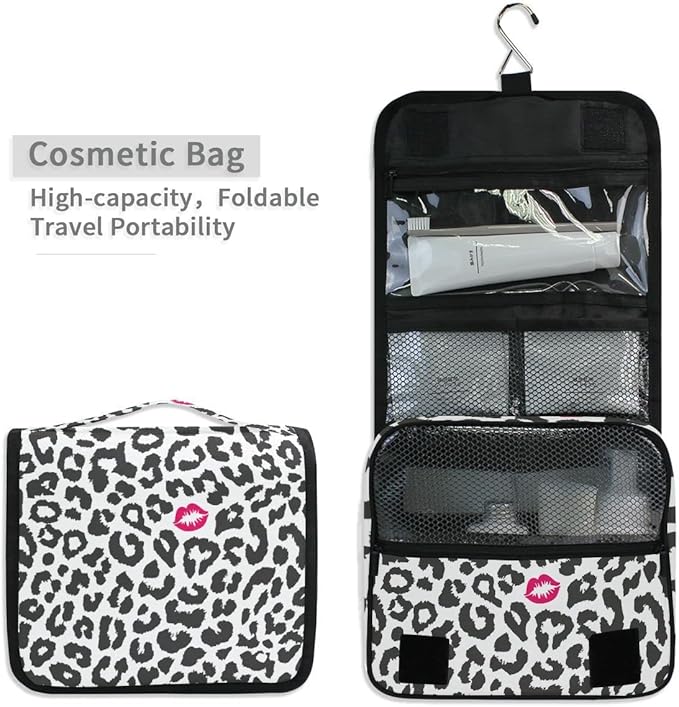 senya Hanging Travel Toiletry Bag Leopard Kiss Kit Makeup Case Cosmetics Organizer for Men Women