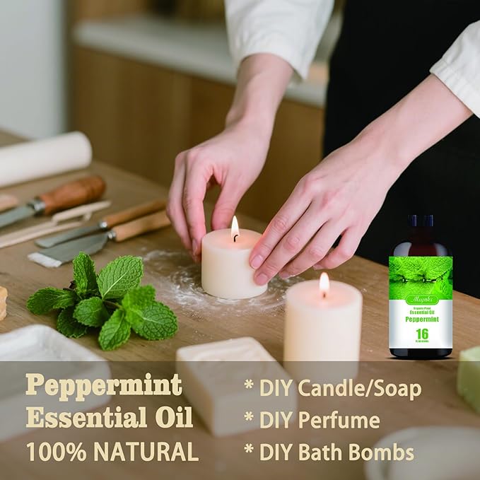MLYNKL Peppermint Essential Oil,for Diffuser,16oz+Roll-On 0.33oz