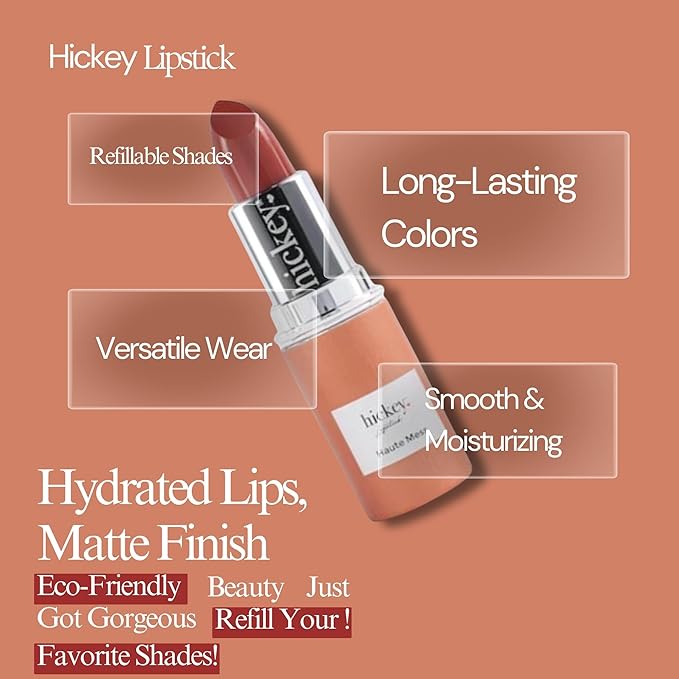 Hickey Lipstick Refill - Haute Mess (Terracotta) - Hydrating Formula with Jojoba Oil, Long Lasting Velvet Finish Lipstick for Women - Vegan & Gluten-Free
