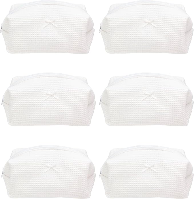 Cozy Makeup Bag for Women,Zipper Cosmetic Pouch,Waffle White,6 Pack