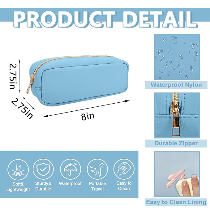 Small Pencil Case Makeup Bag for Purse, Cute Pencil Pouch Preppy Nylon Makeup Brush Bag with Zipper, Girls Portable Stationery Storage Case Small Pen Bag for Office School College(Slim-Periwinkle)