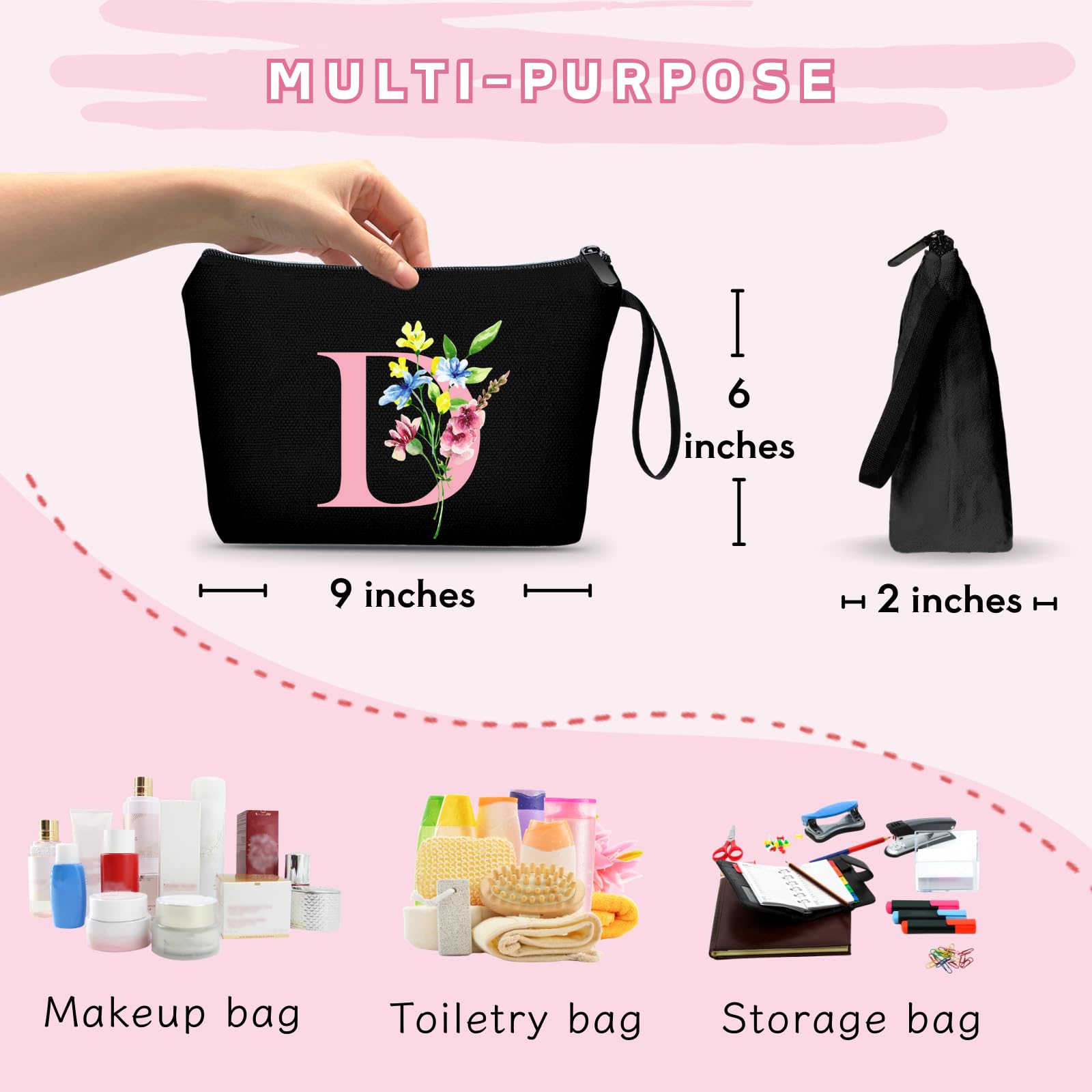 A-Z personalized gifts for women,Initial cosmetic bag with Mirror, D