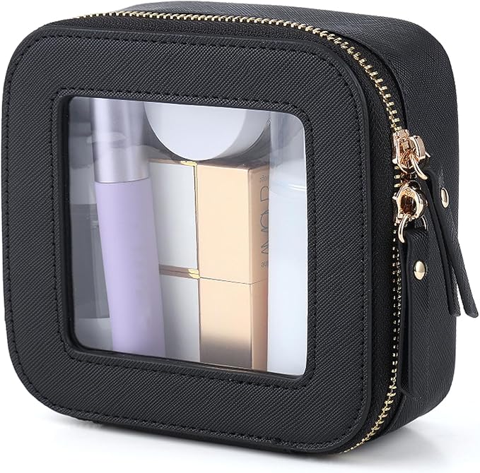 FASAOH Small Clear Makeup Bag Travel Cosmetic Case, Portable Make Up Organizer Traveling Compact Car Bag for Essentials Transparent Toiletry Bag with Zipper