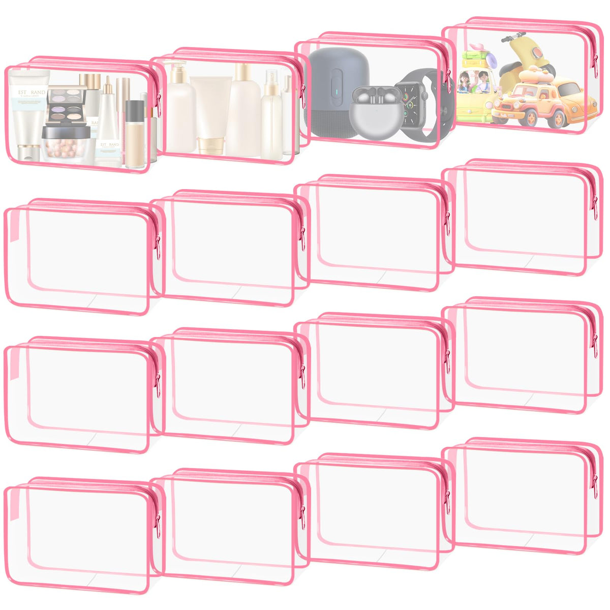 16 Pieces Clear Makeup Bags Bulk, TSA Approved Toiletry Bag for Travel, PVC Waterproof Travel Pouches Clear Pouch with Zipper for Men and Women Carry-on Travel Essentials Cosmetic Bags (Orange)