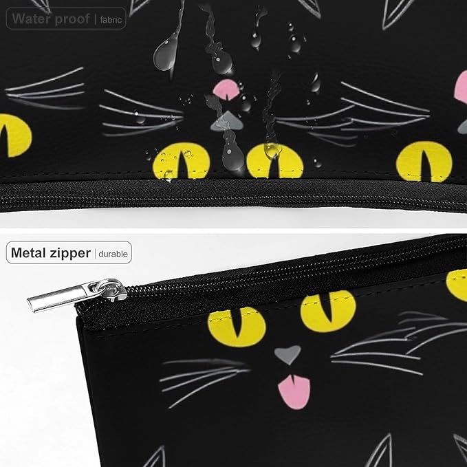 Meaudiwes Travel Cosmetic Bag, Large Makeup Case, Toiletry Bag, Personality Fashion Zipper Cosmetic Case Cool Funny Black Cats