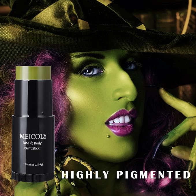MEICOLY Light Green Face Body Paint Stick(1.06 Oz),St Patricks Day Accessories Face Paint, Elphaba Green Face Paint,Disgust Goblin Witch Face Makeup,Hunting Camo Gamora,Ogre Green