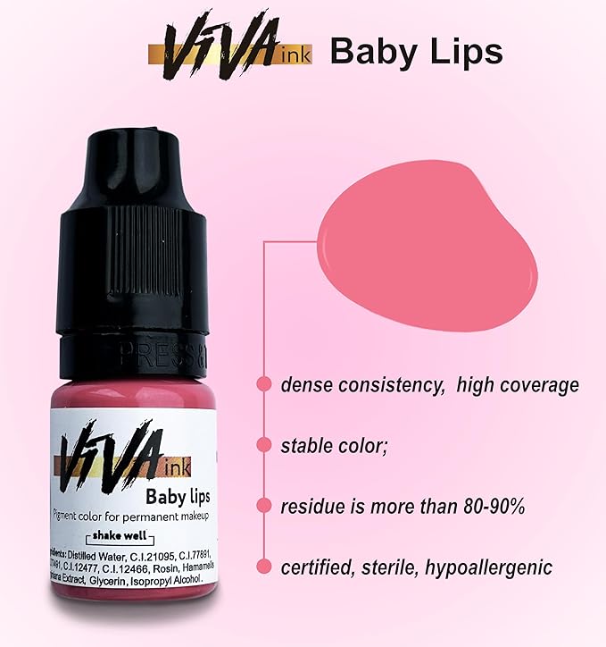 VIVA INK Lip Pigment – Baby Lips – Permanent Lip Makeup – Microblading Ink for Durable and Colorful Lips – Long Lasting Color Lip Cosmetics (0.2 oz)