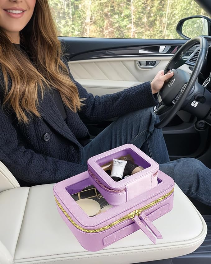 FFpaw Clear Makeup Bag Set, Purple Makeup Bag TSA Approved Toiletry Bag Small Cosmetic Travel Bag Cute Makeup Pouch Mini Makeup Case Car Organizer Car Essentials for Women American Mahjong Bag