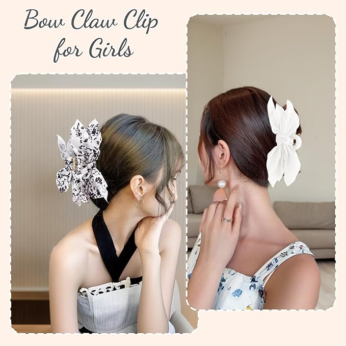 Hadutrek Bow Claw Clips Bow Hair Clips White 3PCS Big Hair Bows for Women Butterfly Styling Large Hair Clips for Thick Hair for Girls Hair Accessories for Teen