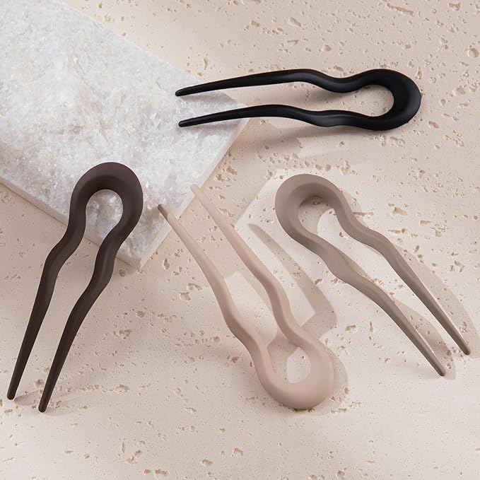 Sunolga 8PCS Prestige French Hair Pins, 5.12" Fashion French Pins Hair Styling for Women, Matte French Hairpin for Thick Fine Hair Accessories, French Twist Pin Wavy U Shaped Holiday Gifts