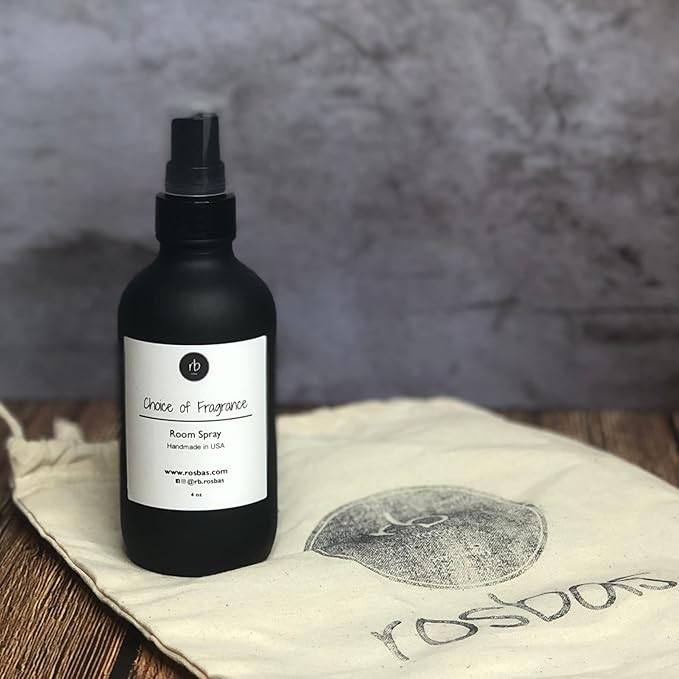 rosbas Black Raspberry Vanilla Room Spray in Drawstring Cotton Bag - Black Glass Bottle - Handcrafted in USA - Long Lasting Home Fragrance Mist - Non-Toxic & Phthalate Free - 4 fl oz