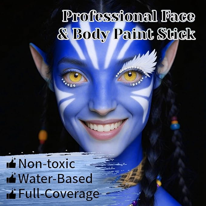 YBUETE White Blue Face Body Paint Stick Set for Halloween Cosplay SFX